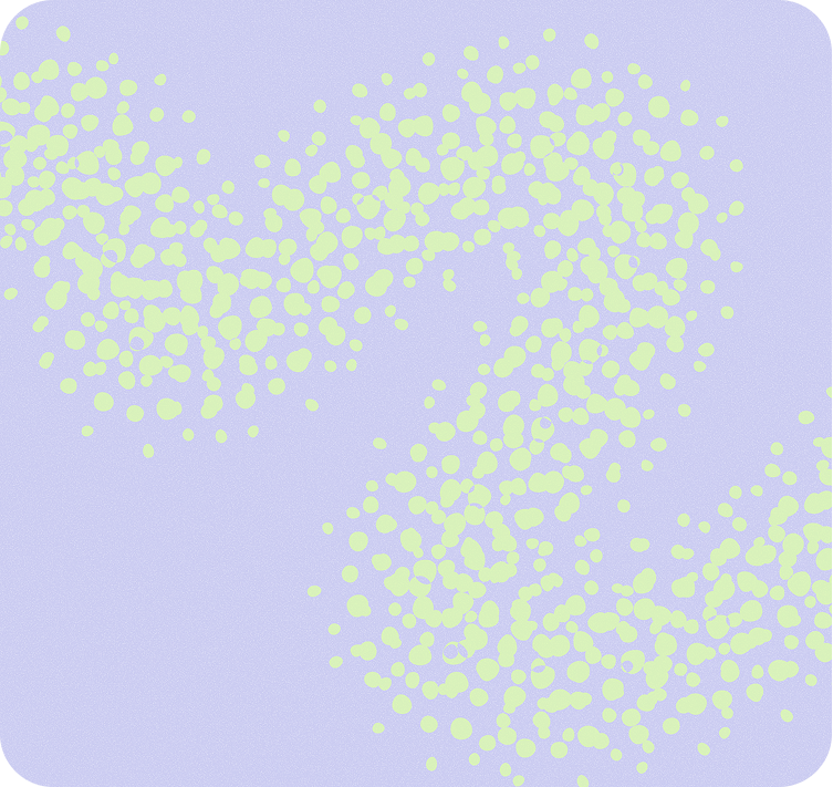 Lime green squiggle with a spraypaint texture on a periwinkle background